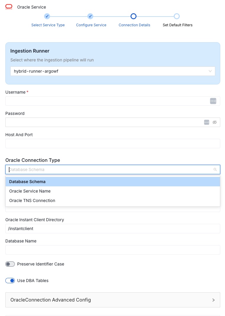 Oracle Connection Details